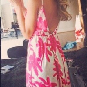 Lauren Pope Tropical Palm Trees Neon Pink Cut Out Maxi Dress